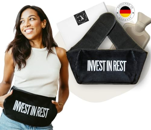 Premium Wärmflaschengürtel mit Print I Gürtel Wärmflasche zum Umbinden I Perioden Wärmegürtel I ideal als Wärmflasche für Nacken, Schulter, Rücken und Bauch I inkl. Geschenkverpackung (schwarz)