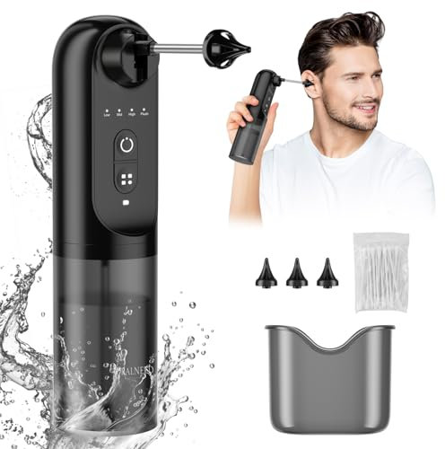 Oralneed Pulitore Orecchie Elettrico,Pulisci Orecchie Cerume,Pulizia Orecchie Adulti,4 Modalità Kit Pulizia Orecchie Ricaricabile,include 4 Ugelli e Tamponi,Impermeabile IPX7
