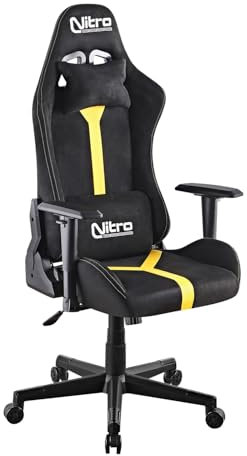 Nitro - Silla de gaming ergonómica, silla de oficina de tela de ante, silla de gaming giratoria con cojín lumbar, reposacabezas, reposabrazos, silla de escritorio reclinable Nathan (amarillo/negro)