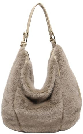 Generisch Flauschige Tragetasche, Fuzzy Geldbörse für Damen Y2K Tasche, Schultertasche aus Kunstfell, Handtasche Plüsch Tragetasche (Khaki)