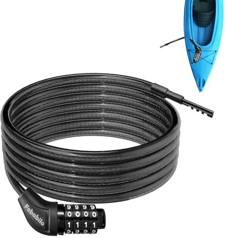 Febabilo Cable Lock, Extra Long Bike Lock (5ft to 25ft) with Resettable Combination, Straight Kayak Locks Anti-Theft, Unique Male Narrow Cable Locks Suitable Kayak, Scooter,Paddle Boards,Canoe,Jet Ski