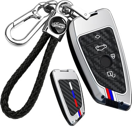 ontto Schlüsselhülle mit Schlüsselanhänger Passt für BMW 2er 3er 5er 6er 7er 8er X1 X2 X3 X4 X5 X6 X7 Z4 G29 G20 G32 GT G11 F39 Autoschlüssel Hülle Metall Schutzhülle Schlüsselcover 4 Tasten Silber