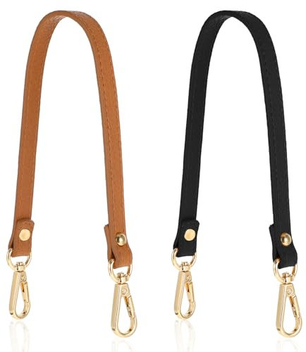 Nogeqi 2 Stück Kurz Taschengurt 41 cm Schmal Taschengriffe PU Taschenriemen Schulterriemen Leder Taschenhenkel, Ersatz Handtaschenriemen für Damen Taschen Handtaschen Geldbörse - Schwarz, Braun
