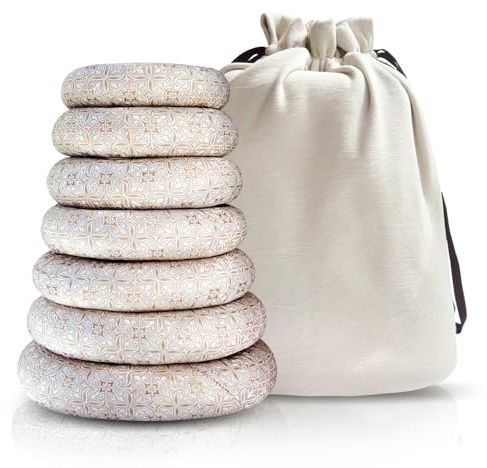 UPCEED 7 Pcs Singing Bowl Cushion Set for 6-12 Tibetan Singing Bowls, Handmade Silk Brocade Round Cushion Pillow for Meditation Sound Healing and Crystal Sound Bowls Accessories(Silver)