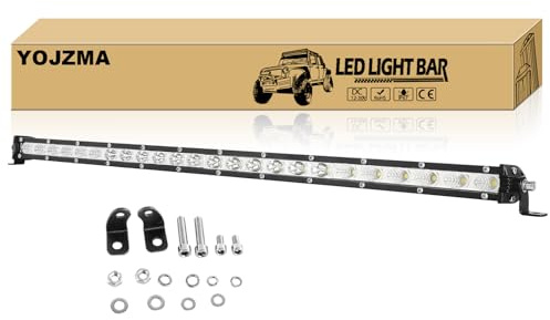YOJZMA 26 pollici Barra Led Fuoristrada, 12V 24V 120W Luci di Lavoro, Slim | Barra Luminosa Led, Singola Fila, Bianco 6000K, IP67 Impermeabile, per 4x4, offroad, ATV, UTV, Camion, Trattore, Auto, Pickup