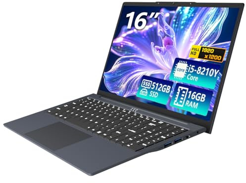 KUMNOSAL Ordenador portátil de 16 pulgadas, pantalla FHD IPS 1200p, portátil para juegos i5 (hasta 3.6 GHz) para 16 GB LPDDR4 RAM 512 GB SSD, ángulo de 180 grados WiFi abierto 5 HDMI retroiluminado