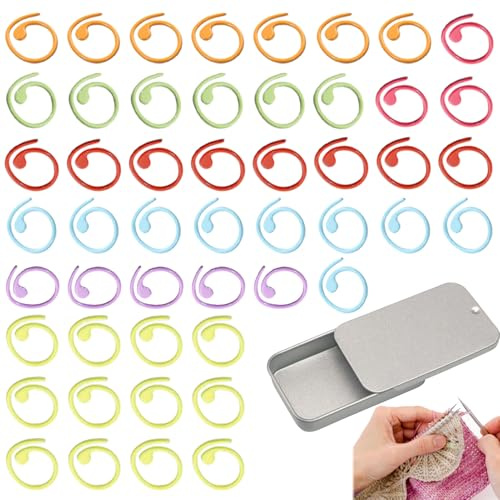 BOULESENM 50 pieces Marqueur Tricot, Marqueurs de Mailles pour Crochet et Tricot, Anneaux en Métal Coloré en Spirale, Idéaux pour Projets de tricot et Étiquettes de Vêtements