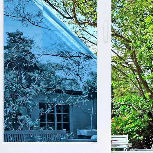 Vinilo Adhesivo para Cristales Efecto Espejo. Lámina Protección Solar de Ventanas. Pegatina Oscura para Vidrios. Polarizado Doméstico Unidireccional. Uso Doméstico y Profesional. 40X300 CM