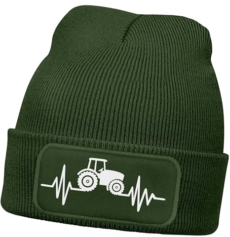 MoonWorks® Herren Beanie mit Patch Strickmütze Traktor Herzschlag Aufdruck Landwirt Geschenk Bauer Mütze Männer