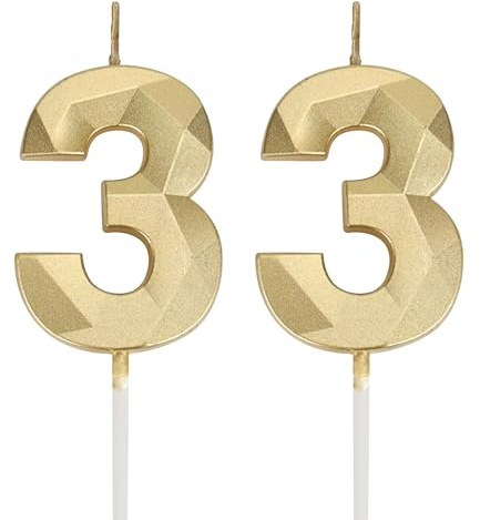 DTXLX Gold Number 33 Birthday Candles Cake Decoration | 33th, Happy, Toppers, for, Parties, Weddings, Company, Anniversaries