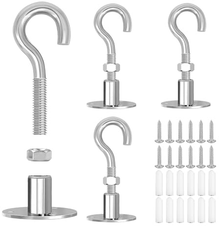 DGSLWH 4 PCS Ceiling Hanging Tool,Removable Screw Hook,Hooks,Silver,65mm | Ceiling bracket points,Wall mounted tool,Iron,with base,for Hanging Plants,Lights,Kitchen Utensils,for Indoor & Outdoor Use.