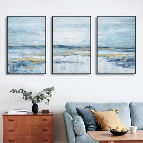 Xiyocadt 3er Poster Set,Abstrakt Leinwandbilder Bilder,Blau bild auf leinwand,Kunst Modern, Leinwandbild Wandbilder Wohnzimmer Schlafzimmer WanddekorationKunst Modern,Ohne Rahmen (50x70cm,Blau 1)