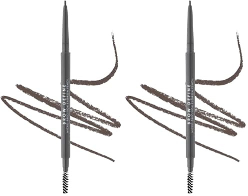 MUA Brow Define Micro Eyebrow Pencil with Brush, Grey (Pack of 2) | For Cool-Toned, Silver, or Grey Hair, Precision Angled Tip, Built-In Spoolie Brush, Vegan & Cruelty Free
