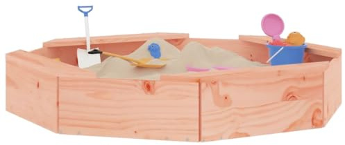 Sandkasten aus Holz, Spiele für den Außenbereich, für Kinder mit achteckigen Sitzen, Massivholz, Douglasien, 111 x 111 x 20 cm