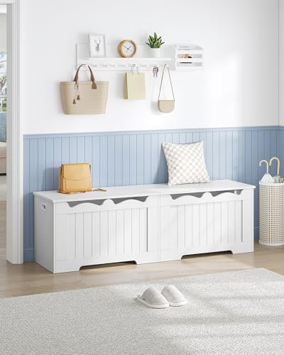 Hzuaneri Truhenbank mit Stauraum, Weiß, 40 x 150 x 48 cm | Schuhbank, 2 Sicherheitsscharniere, Scheunenstil, Geeignet für Eingangsbereich, Flur und Schlafzimmer, SB01503X
