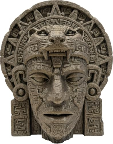 Aztekische Figur Krieger Jaguar 15 cm - Ethnische Statue im archäologischen Stil mit Steinstruktur - Maya Tribal Skulptur für Wohnzimmer, Haus oder Büro, originelle kulturelle Dekoration