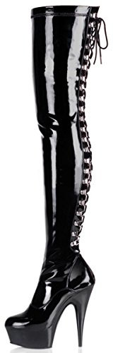 Higher Heels PleaserUSA Overknee-Stiefel Delight-3063 Lack schwarz Gr. 45