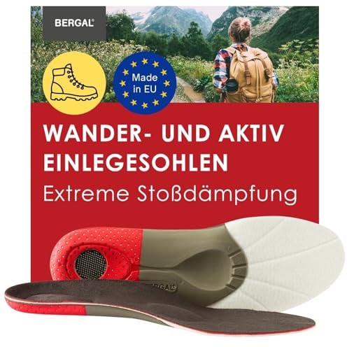 BERGAL X-TREME 1 Paar Einlegesohlen Gr. 48 für Wandern, Sport & Outdoor | Für Extrembelastung gegen Fußschmerzen, Fußbrennen, Polsterung Dämpfung Stabilität, für Sneaker, Wanderschuhe, ultraleicht