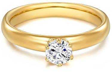 Trilani Damen Verlobungsring 925/- Sterling Silber gelbvergoldet mit Zirkonia in Brilliantschliff Solitärring Antragsring Gelbgold