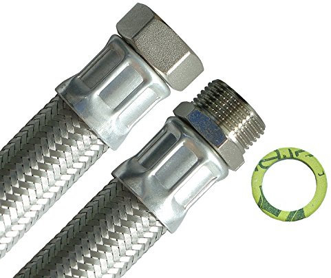 H2O-Flex® DN25 Panzerschlauch 1ÜM x 1AG Heizungsschlauch mit Edelstahlgeflecht, Schlauch für Solar Heizung, BHKW und Pumpen für Nutzwasser 1500mm