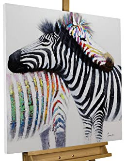 KunstLoft Leinwandbild | 100% HANDGEMALT | 80x80cm | Gemälde 'Zebraliebe' | Zebra | Bunt Schwarz | Wandbild Wohnzimmer