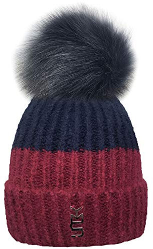 TOSKATOK® Damen Frauen Winter WARM Cosy Zwei TON Beanie Bobble Hut MIT GROSSEN Falten POM POM