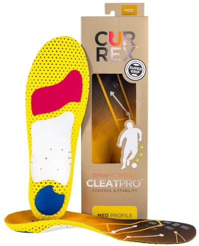 CURREX CLEATPRO - Thin, Arch Support Insoles, Comfort, Cushion & Stability in Cleats, Soccer, Football, Baseball, Softball, Super Grip for Control, Shock Absorbing Inserts, Men, Women (Medium Arch, M)