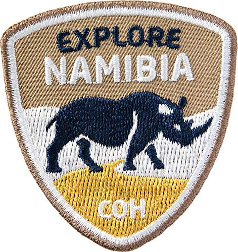 2 x Namibia Abzeichen 55 x 60 mm/Entdecke Afrika Trekking Reise Safari Nashorn Wildlfe Nationalpark/Aufnäher Aufbügler Flicken Sticker Patch/Reiseführer Karte Buch Südafrika