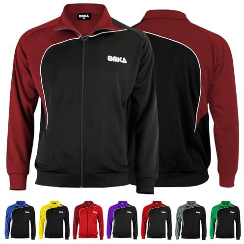 OMKA Herren Leichtgewicht Sportjacke, Feuchtigkeitsableitend, Fleece-Innenfutter für Fußball, Training und Sportaktivitäten (DE/NL/SE/PL, Alphanumerisch, XL, Regular, Regular, Weinrot/Schwarz)
