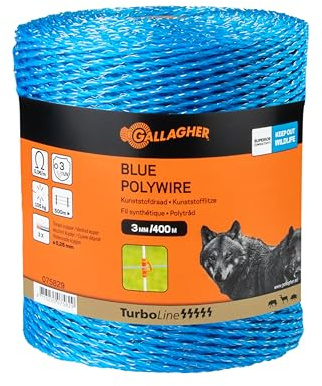 400 m Gallagher Weidezaunlitze TurboLine (blau) - Elektrozaun Litze - Geeignet für Rehe & Hirsche - UV-stabil und verdrehsicher - Ausgezeichnete Sichtbarkeit
