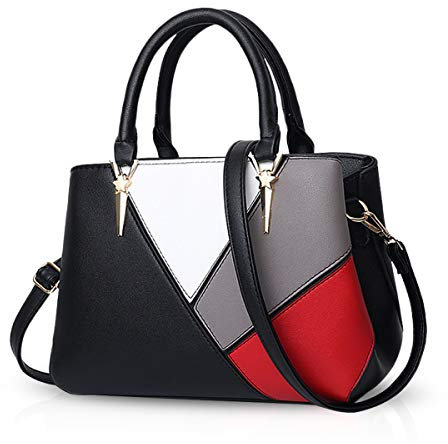 NICOLE & DORIS Handtaschen für Damen Taschen Leder Damen Handtasche die neuesten Trends Spleiß Farbe Umhängetaschen Schwarz