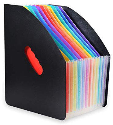 KXF Expanding File Folder 13 Pockets Plastic A4 Concertina Expandable File Organiser Desk Filing Storage Box Self-Standing Portable Accordion Filing Holder Home Office Documents Portfolio Folders
