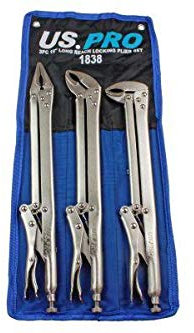 US PRO 1838 Tools 3 Piece 15 Flat & Curved Jaw Long Reach Locking Mole Grip Pliers, Blue