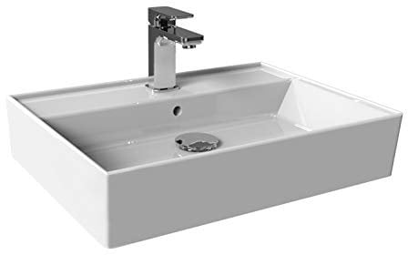 Aqua Bagno | Modernes Waschbecken aus Keramik hängender Waschtisch Aufsatzwaschbecken Handwaschbecken | 60 cm breit