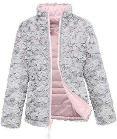 Rokka&Rolla Girls' Reversible Water-Resistant Teddy Sherpa Fleece Puffer Jacket Winter Coat