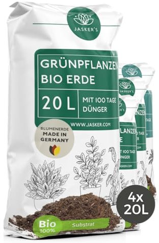 Bio Grünpflanzenerde 80 L (4x20L) - Blumenerde Zimmerpflanzen Erde aus 45% weniger Torf - Pflanzenerde mit Dünger - Zimmerpflanzenerde für Grünpflanzen