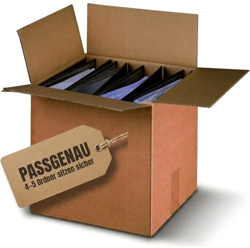 KK Verpackungen Ordner-Versandkarton für 4-5 Aktenordner 80mm | 10 Stück, 325x290x335 mm | Stabile B-Welle bis 20 kg | Archivkarton DIN A4 | Zum Verschicken und Archivieren