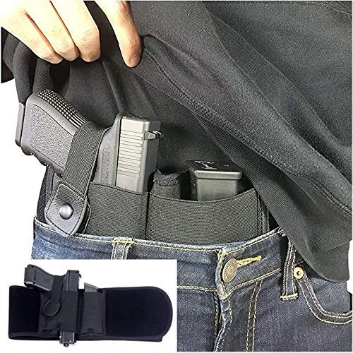 Gexgune Verdeckter Trageholster Taktischer rechter Belly Band Airsoft Gun Case mit Magazintasche für Universal Pistol Military Combat