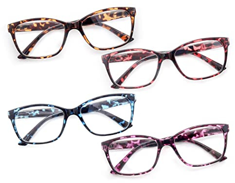 HEEYYOK Lot de 4 Lunettes de Lecture Femme,Monture écaille de Tortue Lunettes Loupes Carrées Grandes,Charnières à Ressort Lunettes Légères pour la Lecture