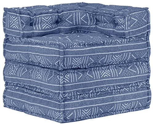 vidaXL Pouf Modular mit Leinwand bedrucktes Design Sitzpouf Sitzpuff Sitzhocker Bodenkissen Sitzkissen Hocker Sofa Stoffsofa Lounge Sitzmöbel Indigo Stoff