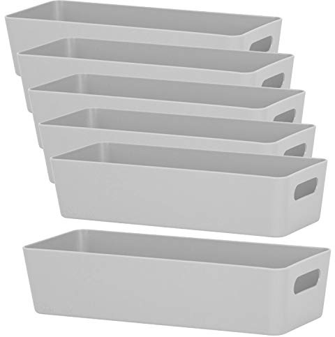 6x Ordnungsboxen 6cm hoch GRAU 25x10x6cm 1L Schublade Kunststoff Bad Korb