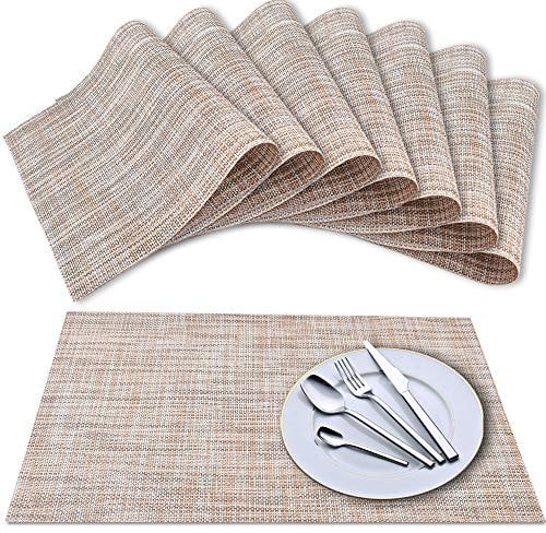 Newk Tischset, Crossweave Vinyl Woven Tischsets, Anti-Rutsch-Isolierung Waschbare Tischsets Set (8 Stück Leinen)