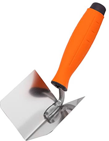 Mivos Eckenkelle Rostfreie 80 x 60 mm - Inneneckenkelle aus Edehlstahl - Innen Eckspachtel mit Softgriff - Eckenkelle zum Bearbeiten von Innenecken in Wänden - Made in EU