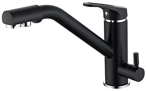 Miscelatore Cucina per Sistemi Osmosi Acqua calda e fredda Rubinetto Tre Vie per Sistemi Osmosi Girevole 360 ° Rubinetti da Lavello per Depuratore-Nero