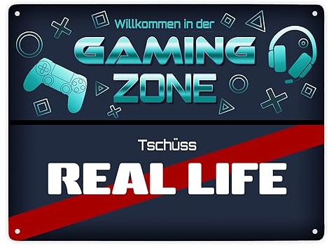 Willkommen in der Gaming Zone Tschüss Real Life Spaß Ortsschild Zocken Geschenkidee Geburtstag Weihnachten Rechner Laptop Notebook Zocker Zimmer Geschenk Abenteurer Spieler