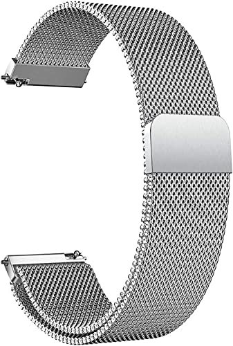 HLXJR 24mm Universal Edelstahl Mesh Uhrenarmband Metall Ersatz Armband Magnetverschluss Smartwatch Mesh Uhrenarmbänder mit Schnellverschluss Watch Uhren Ersatzband Für Damen Herren (Silber)