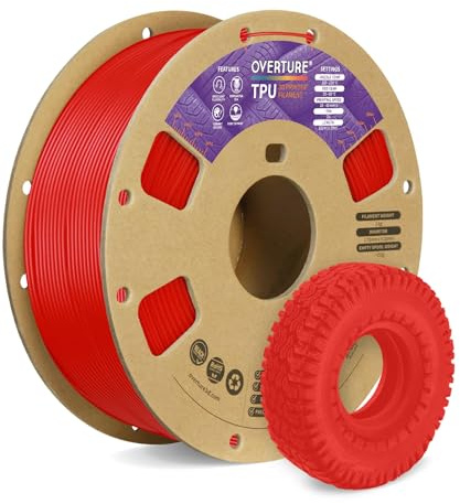 OVERTURE TPU 95A Filament 1,75 mm Rot | Flexibe & elastisch | Farbintensiv & abriebfest • Gute Rückstellelastizität • 95A • Kontrolliert druckbar • ±0,02 mm • FDM-kompatibel