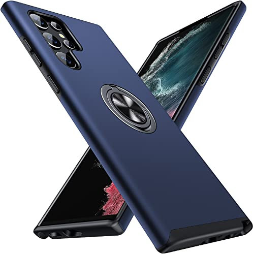 AOUIA für Samsung Galaxy S22 Ultra Hülle, Militärstandard Stoßfest Kratzfestigkeit Rotating Ständer Hülle Kompatibel mit Samsung S22 Ultra 5G, Blau