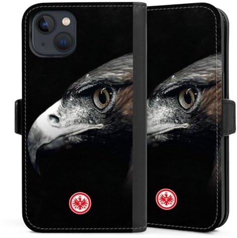 Klapphülle kompatibel mit Apple iPhone 13 Handyhülle aus Kunst Leder schwarz Flip Case Eintracht Frankfurt Offizielles Lizenzprodukt Europameisterschaft