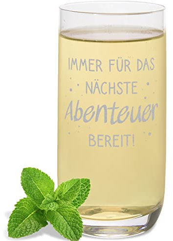 JUNIWORDS Longdrinkglas mit Gravur, Immer für das nächste Abenteuer bereit!, Longdrinkglas (1007794)